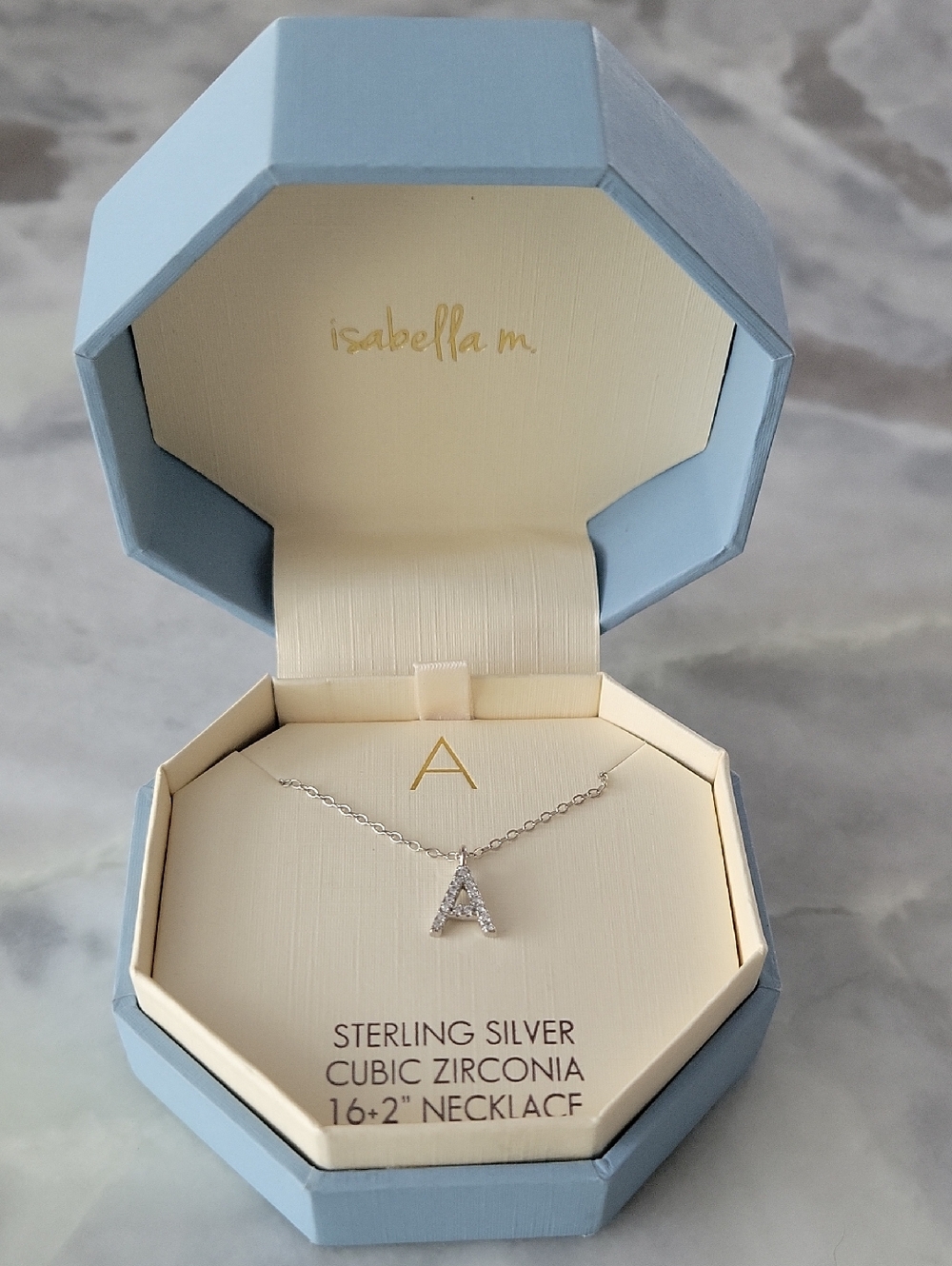 Isabella m. Silver Cubic Zirconia 'A' Initial Pendant Necklace